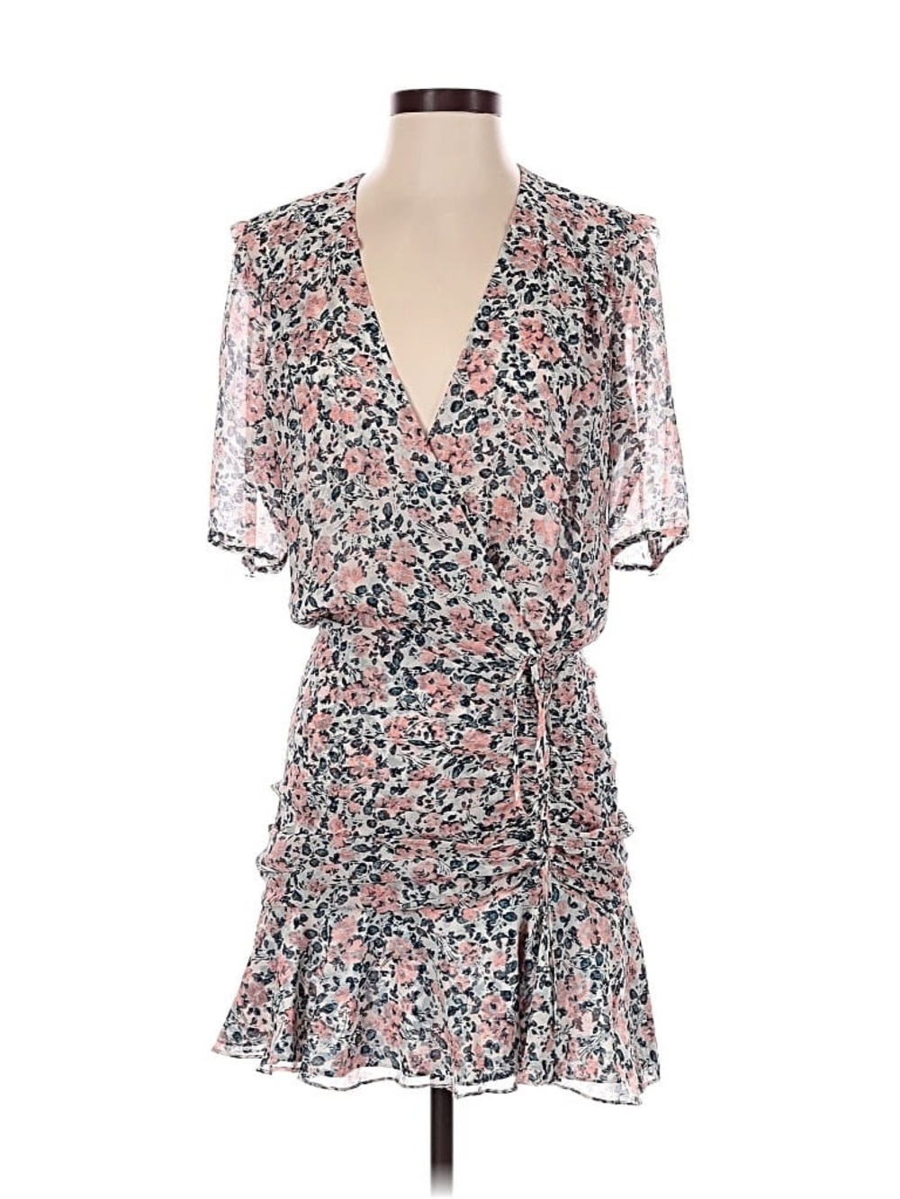 Veronica Beard Dakota Floral-Print Silk Tie-Waist Dress Floral Pink Wrap size 6